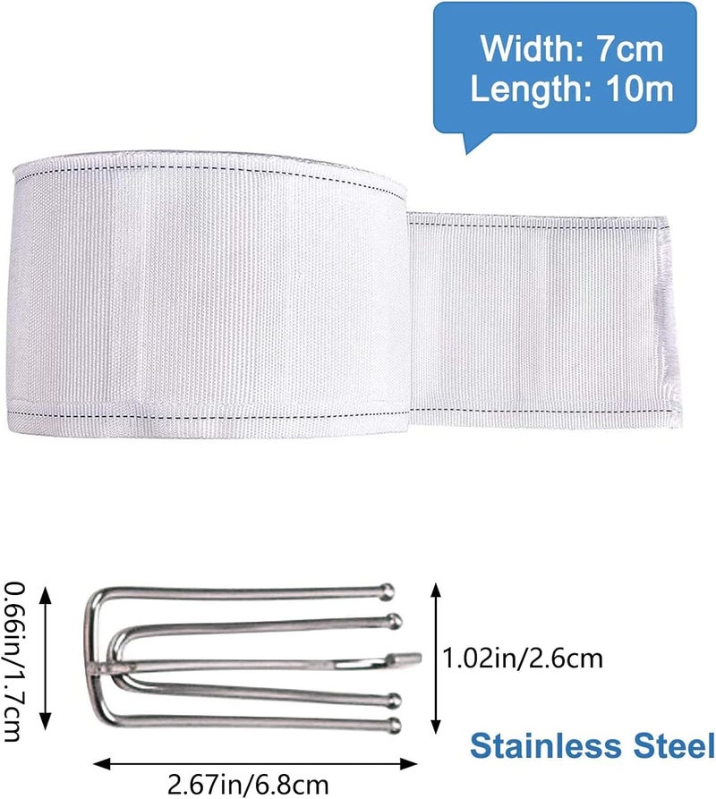 INCREWAY Curtain Accessory, 10 Meters/10.9 Yards White Curtain Heading Deep Pinch Tape Pull Pleat Tape with 20 Pcs Stainless Steel 4 Prong Curtain Pleat Hook Clip - Image 2